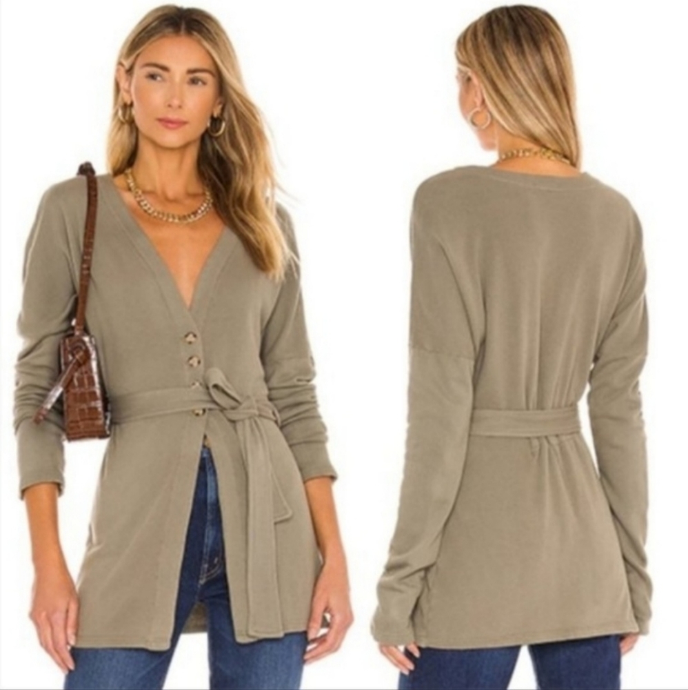 TULAROSA X REVOLVE Size Small Green Belted Button-Down Sweatshirt Cardigan NWT